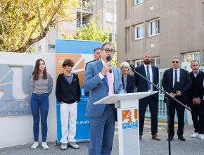 Dévoilement plaque collège Simone Veil à Carcassonne. Vincent Bousquet principal.