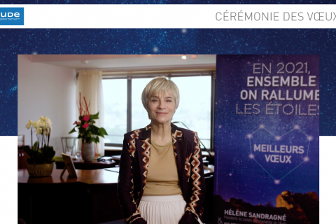 PAGE D'ACCUEIL DE LA PLATEFORME DE LA CÉRÉMONIE DES VOEUX 2021 AVEC HELENE SANDRAGNE