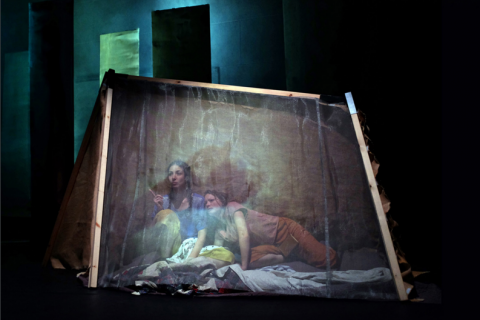 Illustration de la pièce de théâtre La tente de Claude Ponti