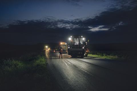 chantier routier réalisé de nuit