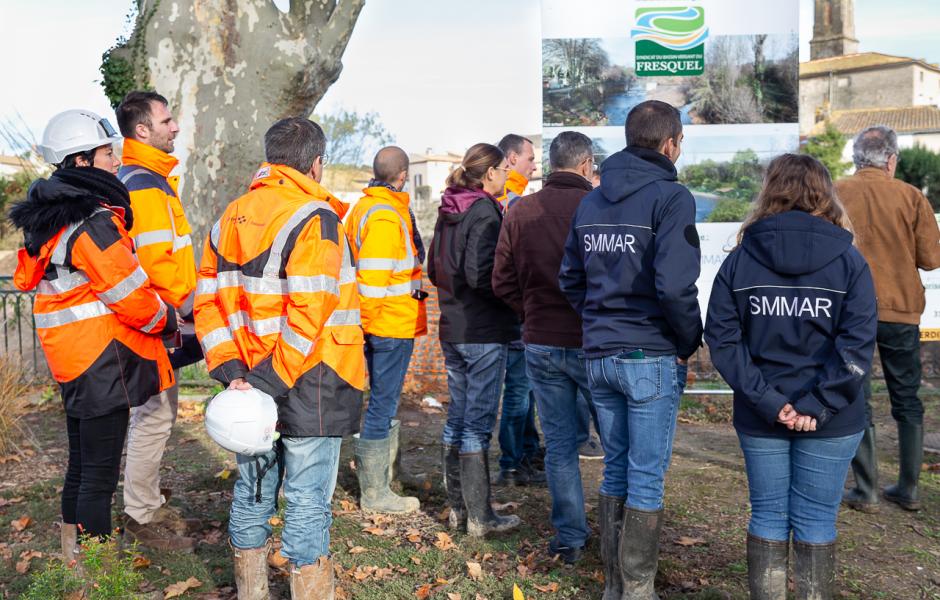 Visite de chantier des travaux de rétablissement de la continuité écologique du Fresquel à Pennautier.
