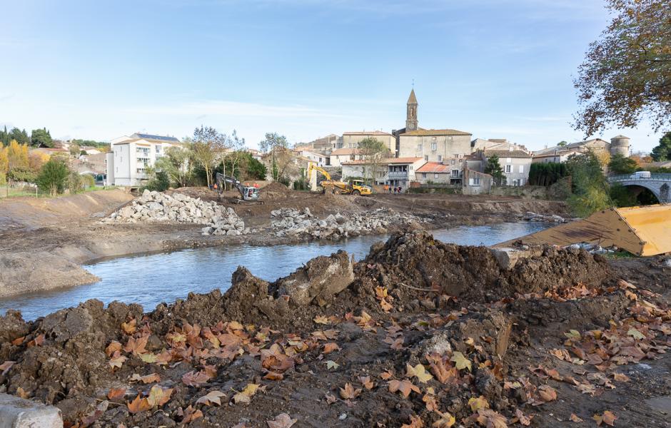 Visite de chantier des travaux de rétablissement de la continuité écologique du Fresquel à Pennautier.